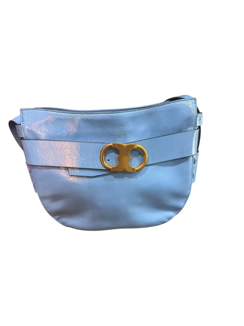 Tory Burch Miller Belted Crossbody Bag Blue Leather Double T Logo - Picture 3 of 14